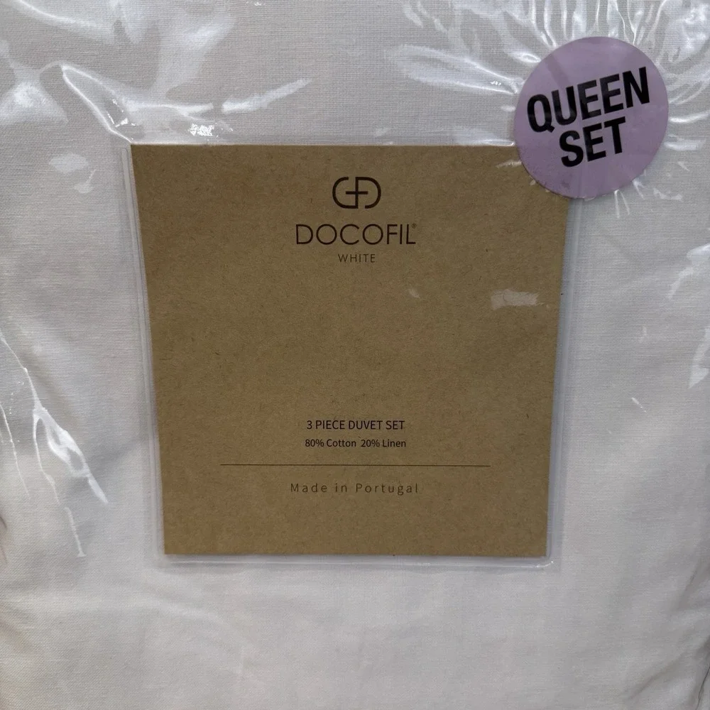 Docofil White Queen Duvet 3 Piece Set 90 X 90 Cotton Linen Blend Portugal